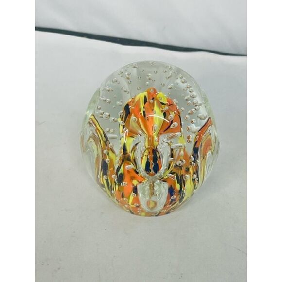 Art Glass Pencil Holder Glass Paperweight Pen Pencil flower Orange Yellow - Picture 4 of 5